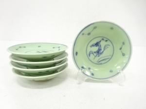 染付青磁　小皿　5客揃